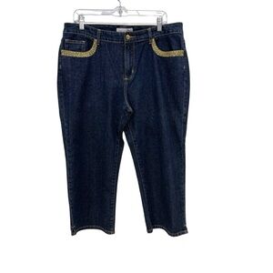 Dark Denim Women’s Jeans with Gold Accent Trim